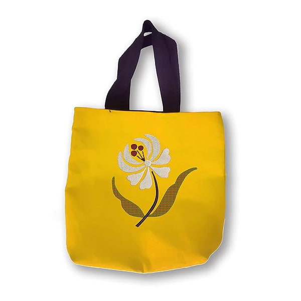 Embriodery Theme Cotton Flower Tote Bag for Women Ladies & Girls with Zip & Pocket College,Office & Shopping Handbags