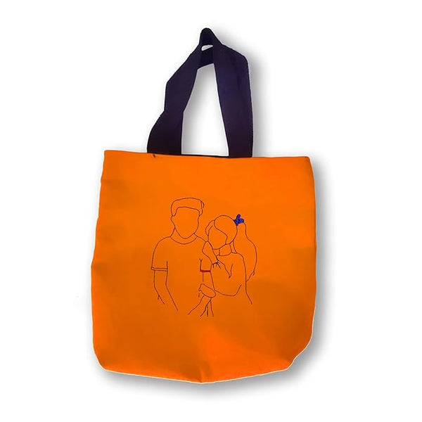 Love Couples Embriodery Cotton Tote Bag for Women Ladies & Girls with Zip & Pocket College,Office & Shopping Handbags