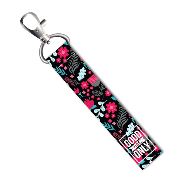 1PCS  Goods Vibes Only Floral Lanyard Tag with Swivel Lobster for Luggage Bags Backpack Travelers Students Worker L X H 5 X 0.8 INCH