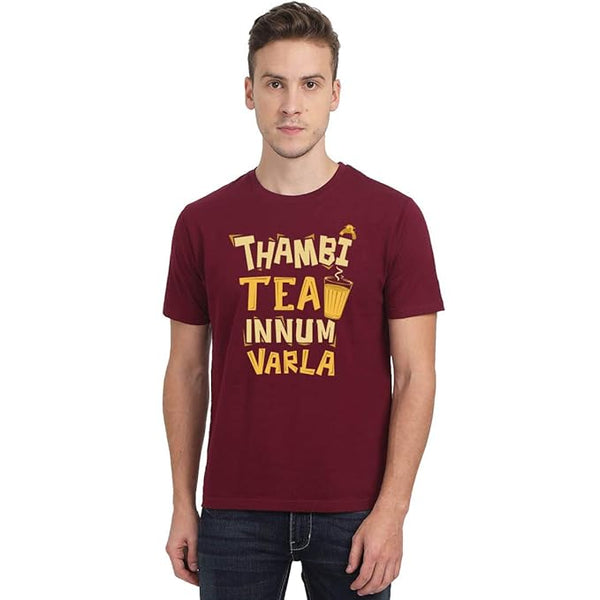 Thambi Tea Innum Varla Men's Maroon Half Sleeve Tamil Movie Round Neck T-Shirt