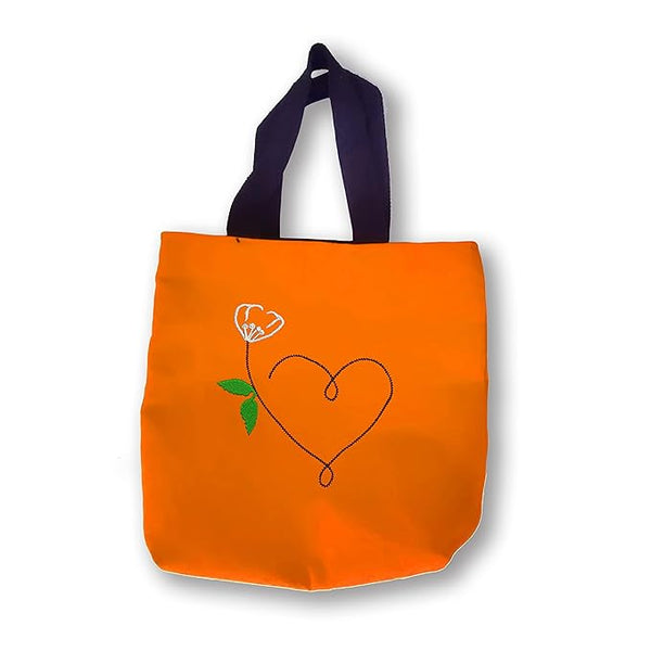 Embriodery Cotton Love Heart Tote Bag for Women Ladies & Girls with Zip & Pocket College Office & Shopping Handbag