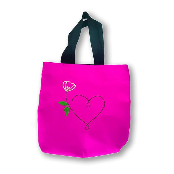 Embriodery Cotton Love Heart Tote Bag for Women Ladies & Girls with Zip & Pocket College Office & Shopping Handbag