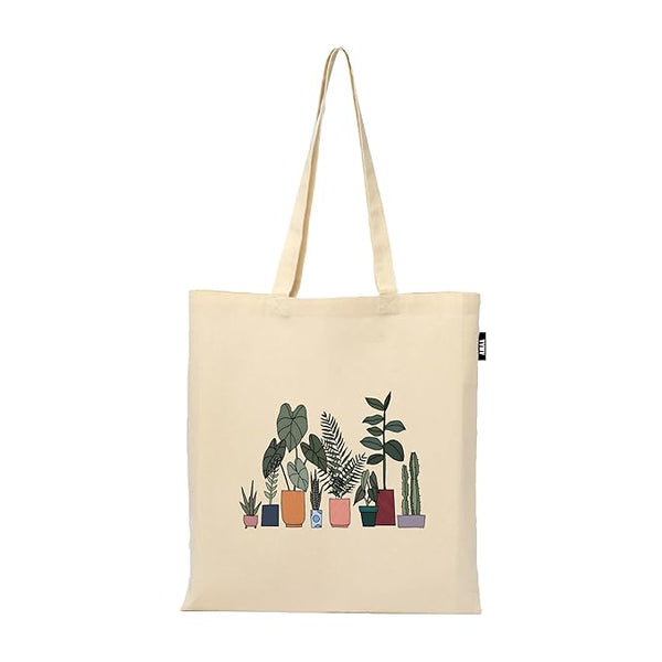 Modern Plant Printed Reusable Tote Bags | 100% Organic Cotton Shopping/Grocery Bag | Multi-Purpose Bag | Sturdy Canvas Bag with 15kgs Capacity (13 x 15.7 Inch)