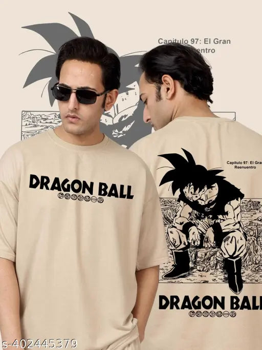 Baggy Cotton Round Neck T-Shirt | Anime Print Oversized T-Shirt | Goku Anime Back Print Cotton T-Shirt | Oversized T-Shirt For Men's