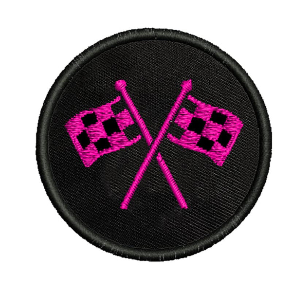 Racing Sport Checked Flag Embroidery Sewable Applique Patches for Clothes Men Boys Girls Jackets Jeans Bags Any Garments Etc L x H 2 x 2 Inch (Pink)