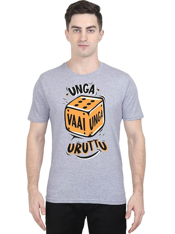 Unga Vaai Unga Uruttu Men's Grey Melange Half Sleeve Tamil Round Neck T-Shirt