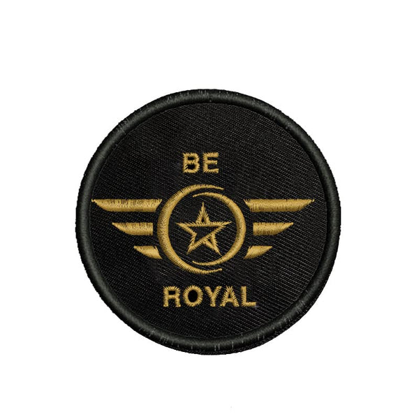 Embroidered Sweable Applique Be Royal Wings Logo Theme Patches for Jackets Riders Boys Girls Jeans Bags Clothes Dress Any Garments L x H 3 x 3 inch (Gold)