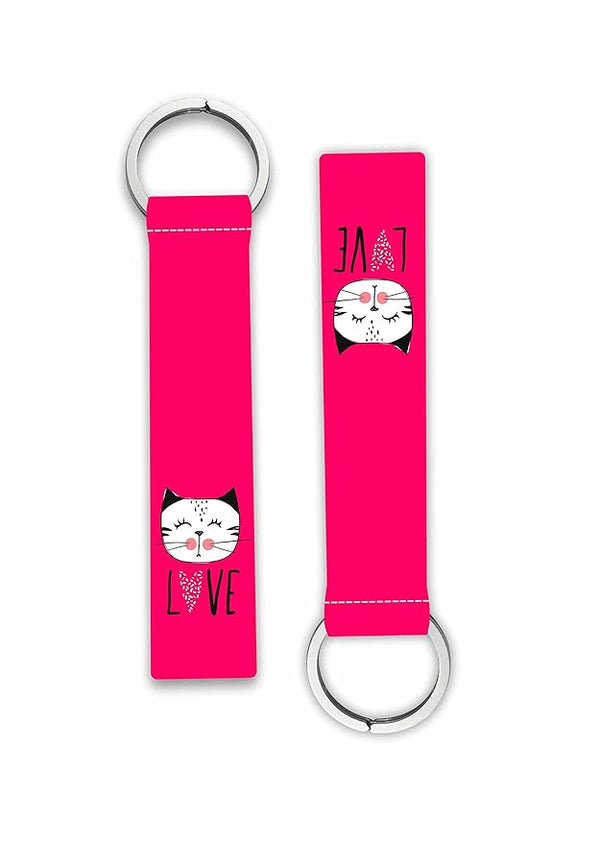 1Pcs Love Cat Printed Lanyard keychain Holder For Cars Bikes Scooters Riders Men's Women's Key Holder Key Tag Multicolored (6 x 1 Inches)