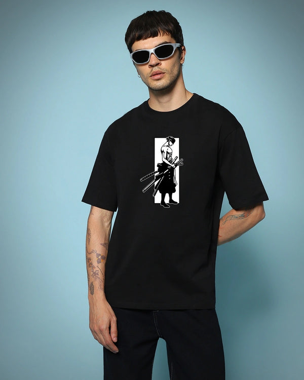 Men's Black Moss Head Graphic Printed Oversized T-shirt