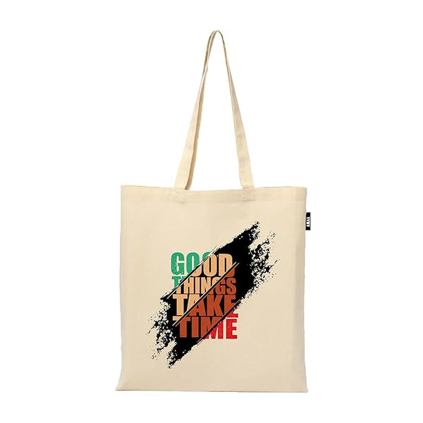 Quotes Printed Reusable Tote Bags | 100% Organic Cotton Shopping/Grocery Tote Bags For Women Office College Grocery,Vegetable Bags For Market, Canvas Bag with 15kgs Capacity (13 x 15.7 Inch)