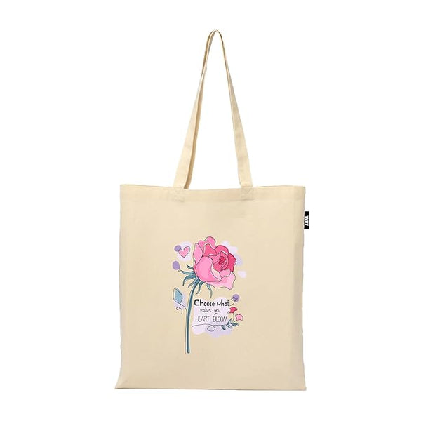 Flower Theme Tote Bag | 100% Organic Cotton Shopping Grocery Tote Bag Women Office College Grocery,Vegetable Bags Market, Canvas Bag 15kgs Capacity (13 x 15.7 Inch)