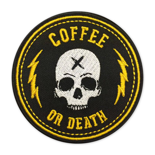 Skull Coffee Or Death Embroidery Applique Sweable Patches for Jackets Shirts Bags Jeans T Shirts All Kinds of Clothes ETC L x H 3 x 3 Inch