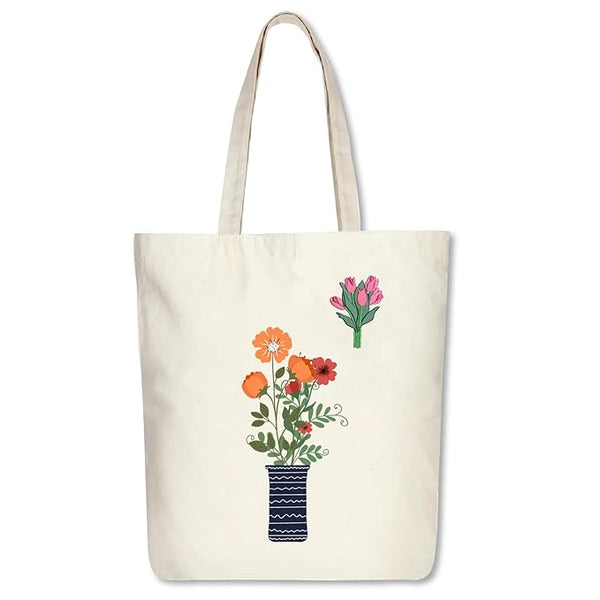 Eco Friendly Embroidered Cotton Tote Bags For Women Men Office Use College Aesthetic With Zip Compartments