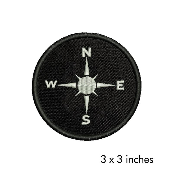 NSWE Adventure Mountain Compass Embroidered Sweable Applique Patches for Riders Jackets Boys Girls Clothes Any Dress Etc L x H 3 x 3 inch (White)