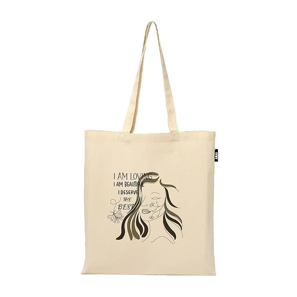 Women Theme Tote Bag | 100% Organic Cotton Shopping Grocery Tote Bag Women College Office Grocery,Vegetable Bags Market, Canvas Tote Bag 15kgs Capacity (13 x 15.7 Inch)