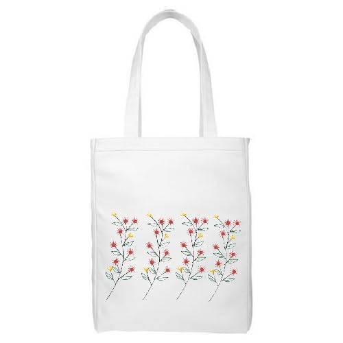 FLowers Design Personalized Embroidery Tote Bag, Customized Reusable Handbag For Women And Girls, Design with Free Personalization