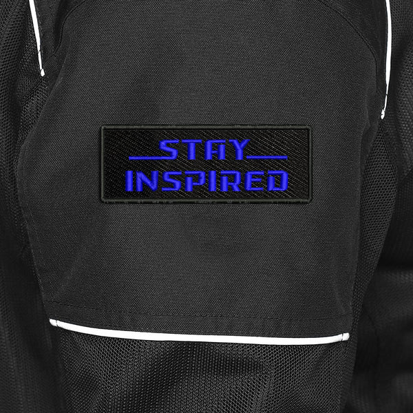 Stay Inspired Embroidered Sweable Applique Patches for Jackets Boys Riders Racers Jeans Bags Clothes Dress Any Garments L x H 4 x 2 Inch (Blue)
