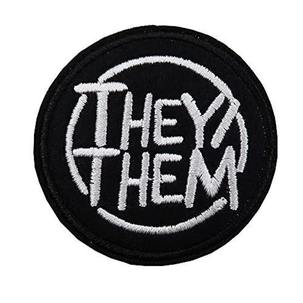 They/Them Embroidery Applique Sweable Patches for Jeans Shirts Bags Kurtis Jackets Any Clothes ETC L x H 3 x 3 Inch | Embroidered Patches