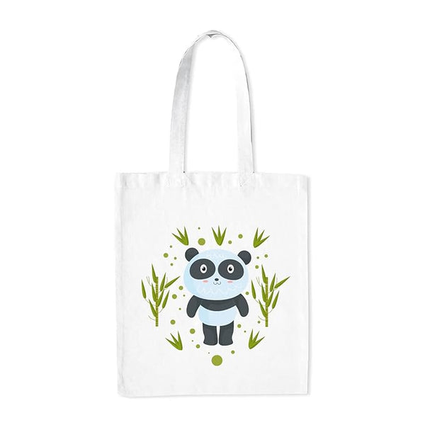 Panda Fam Medium Canvas Tote Bag for Women with Zip, Stylish Polyster Cotton Handbags College Grocery Handbags L X H 38 X 43 Cms