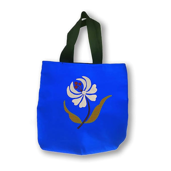 Embriodery Theme Cotton Flower Tote Bag for Women Ladies & Girls with Zip & Pocket College,Office & Shopping Handbags