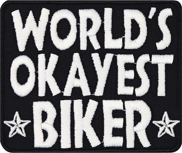World's Okayest Biker Quotes Embroidery Sewable Patches for Jackets Jeans Bags Boys Girls Clothes Any Garments Etc L x H 3 x 3 inches