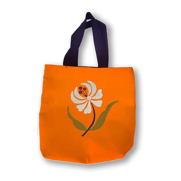 Embriodery Theme Cotton Flower Tote Bag for Women Ladies & Girls with Zip & Pocket College,Office & Shopping Handbags