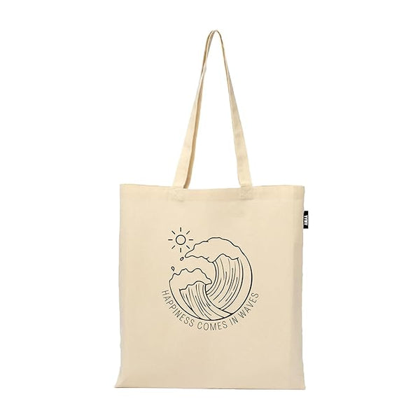 Summer Wave Mountain Printable Printed Reusable Tote Bags | 100% Organic Cotton Shopping/Grocery Bag | Multi-Purpose Bag | Sturdy Canvas Bag with 15kgs Capacity (13 x 15.7 Inch)