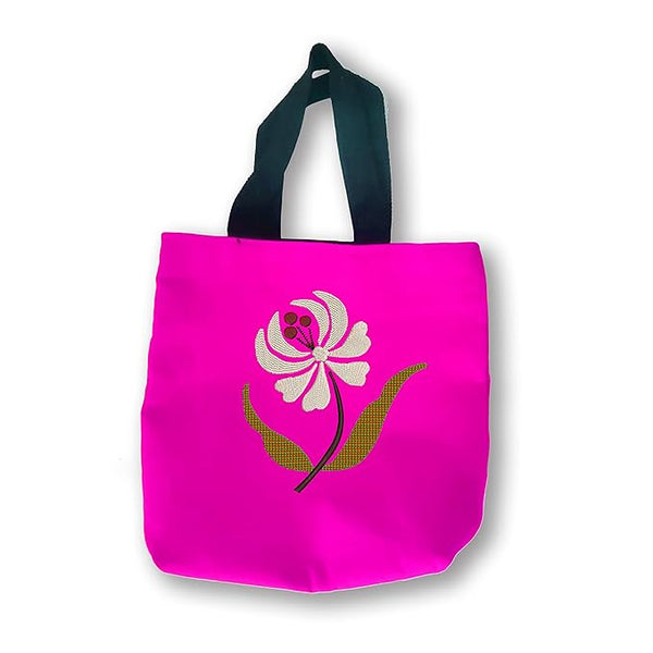 Embriodery Theme Cotton Flower Tote Bag for Women Ladies & Girls with Zip & Pocket College,Office & Shopping Handbags