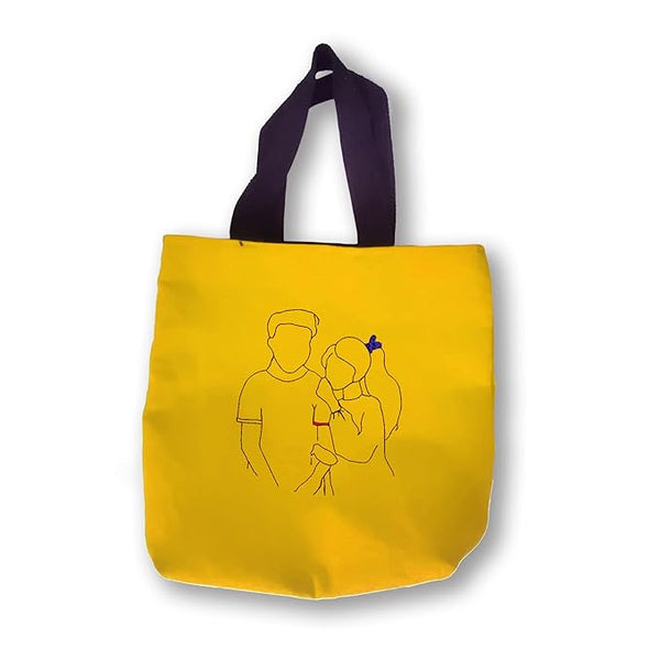 Love Couples Embriodery Cotton Tote Bag for Women Ladies & Girls with Zip & Pocket College,Office & Shopping Handbags