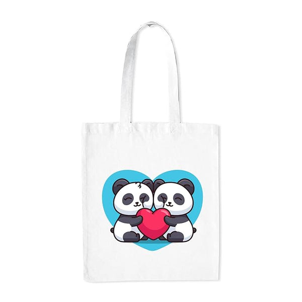 Stylish Panda Printed Medium Canvas Tote Bag for Women with Zip, Stylish Polyster Cotton Handbags College Grocery Handbags L X H 38 X 43 Cms