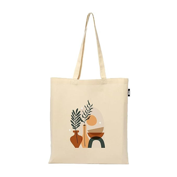 Boho Modern Art Printed Reusable Tote Bags | 100% Organic Cotton Shopping/Grocery Bag | Multi-Purpose Bag | Sturdy Canvas Bag with 15kgs Capacity (13 x 15.7 Inch)