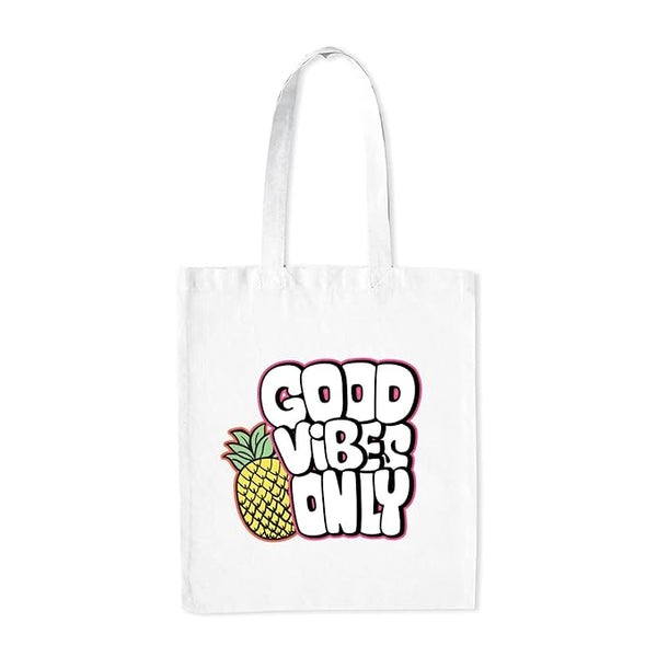 Good Vibes Only Quotes Medium Canvas Tote Bag for Women with Zip, Stylish Polyster Cotton Handbags College Grocery Handbags L X H 38 X 43 Cms