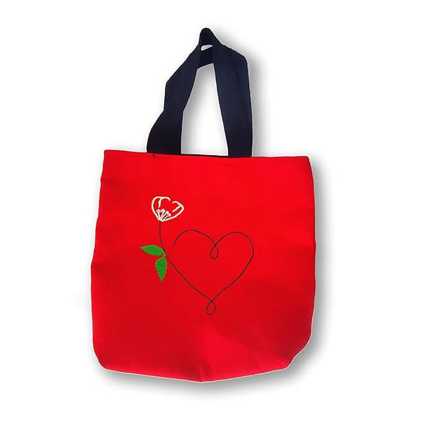 Embriodery Cotton Love Heart Tote Bag for Women Ladies & Girls with Zip & Pocket College Office & Shopping Handbag