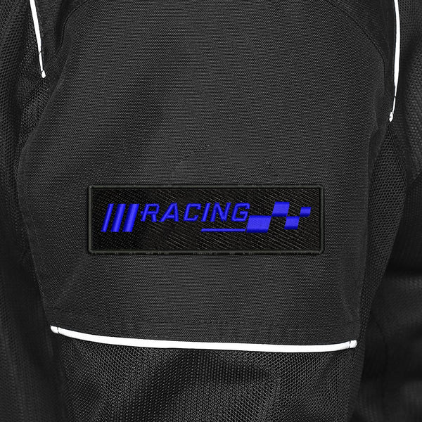 Check Racing Embroidered Sweable Applique Patches Jackets Boys Girls Riders Jeans Bags Clothes Dress Any Garments L x H 4 x 1.25 Inch (Blue)