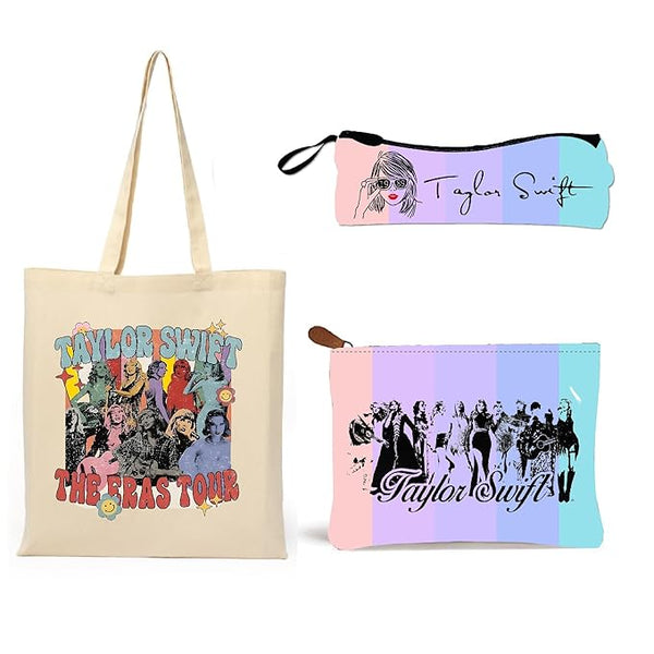 Combo Set 3 Taylor Swiftzz Tote Bag & Pencil Pouch & Pouch for Womens College School Girls Travel