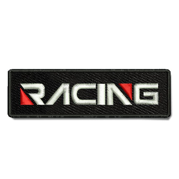 Racing Theme Embroidery Sewable Applique Patches for Riders Boys Girls Kids Jackets Jeans Bags Clothes Dress Any Garments Etc L x H 4 x 1.25 inches (White)