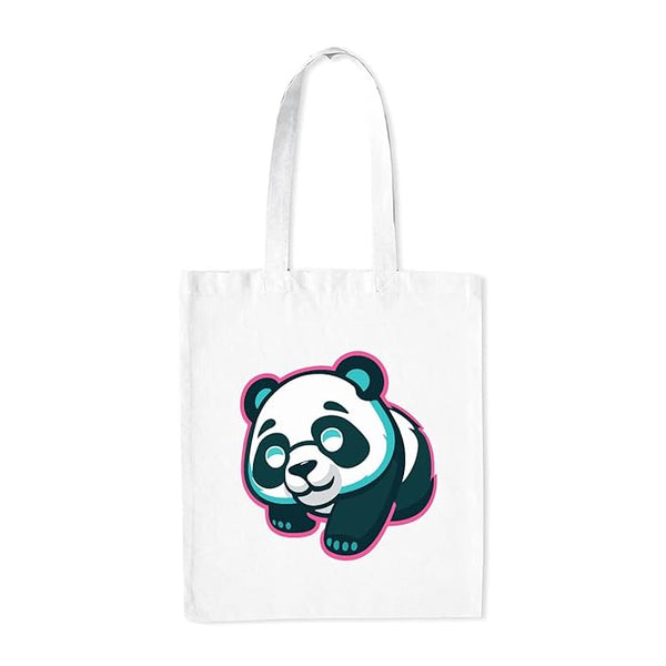 Creative Pandas Printed Medium Canvas Tote Bag for Women with Zip, Stylish Polyster Cotton Handbags College Grocery Handbags L X H 38 X 43 Cms