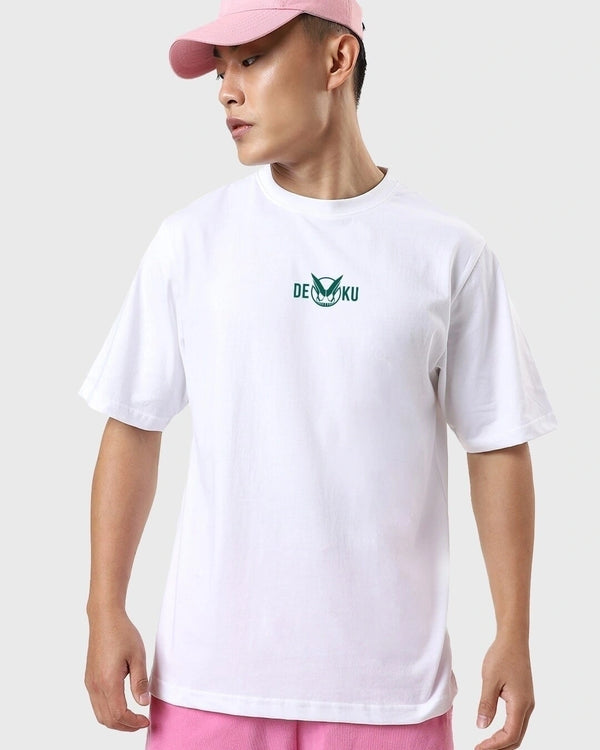 Men's White Deku Graphic Printed Oversized T-shirt