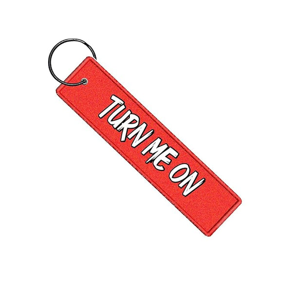 Turn Me On Quotes Keychain For Boys Bike Riders Motorcycle Key Tag (L x H 5 x 1 Inch) 1PCS