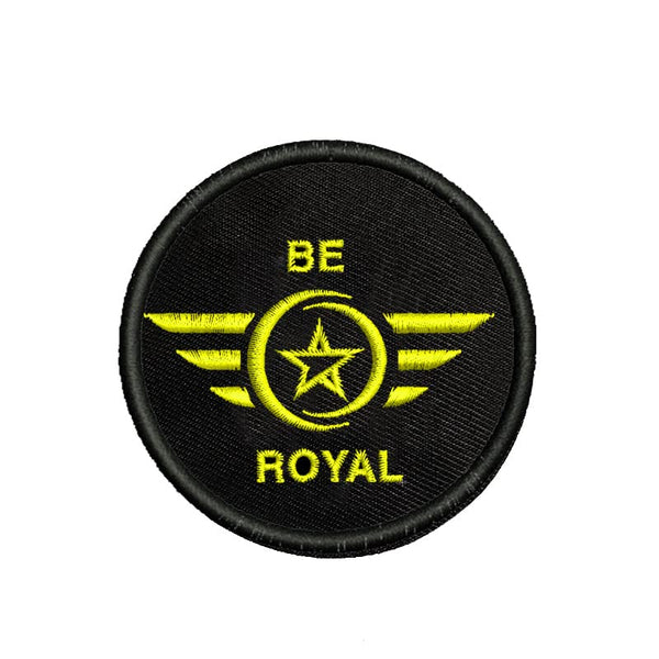 Embroidered Sweable Applique Be Royal Wings Logo Theme Patches for Jackets Riders Boys Girls Jeans Bags Clothes Dress Any Garments L x H 3 x 3 inch (Yellow)