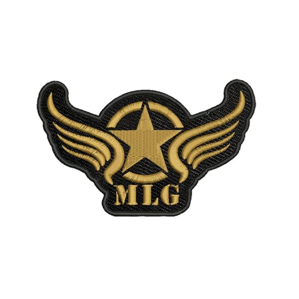 Mlg Star Wings Logo Embroidered Sweable Applique Patches Jackets Riders Boys Girls Jeans Bags Clothes Dress Any Garments L x H 5 x 3 inches (Gold)