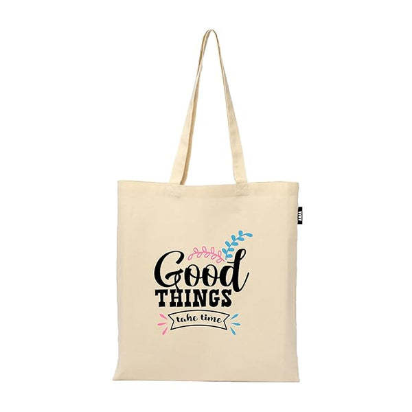 Good Things Quotes Tote Bag | 100% Organic Cotton Shopping Grocery Tote Bag Women Office College Grocery,Vegetable Bags Market, Canvas Bag 15kgs Capacity (13 x 15.7 Inch)