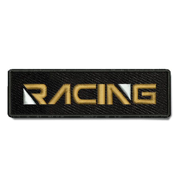 Racing Theme Embroidery Sewable Applique Patches for Riders Boys Girls Kids Jackets Jeans Bags Clothes Dress Any Garments Etc L x H 4 x 1.25 inches (Gold)