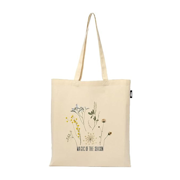 Magic of The Season Printed Reusable Tote Bags | 100% Organic Cotton Shopping/Grocery Bag | Multi-Purpose Bag | Sturdy Canvas Bag with 15kgs Capacity | Single Pack (13 x 15.7 Inch)