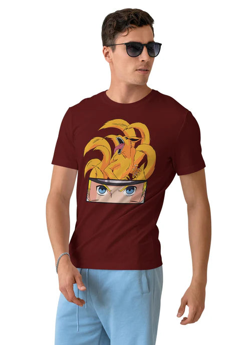 Naruto With Kurama Half Sleeve ANIME  T-Shirt