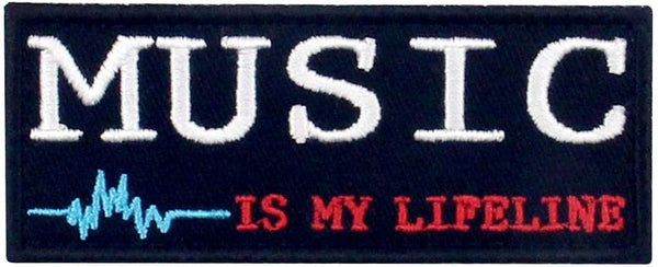 Music is My Lifeline Quotes Embroidery Sewable Decorative Repair Patches Jackets Jeans Bags Boys Girls Clothes Any Garments Etc L x H 3.5 x 1.4 inches