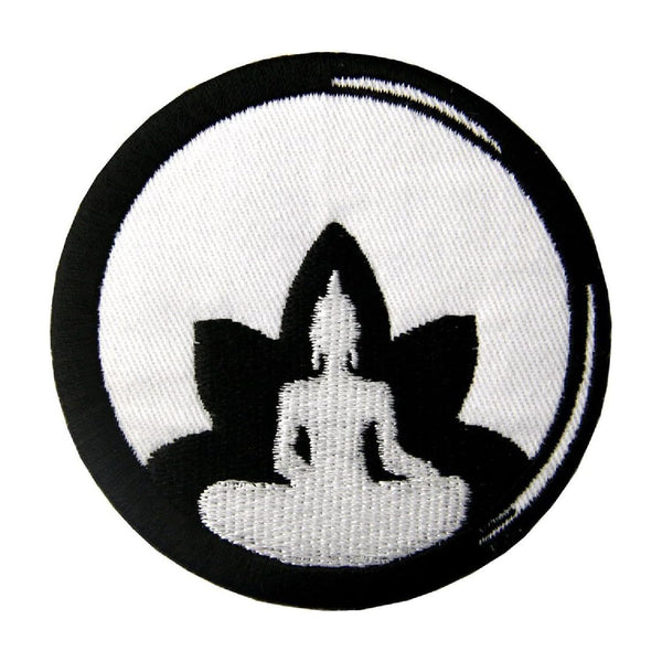 Buddha In Lotus Flower Meditating Embroidery Patches Applique Sweable for Kurtis Vests Jackets Shirts Bags Jeans Clothes T Shirts All Types Garments & Clothes ETC L x H 3 x 3 Inch ( Embroidered Patches)