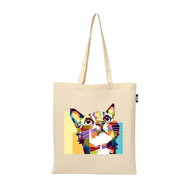 Cat Printed Tote Bag 100% Organic Cotton Shopping Grocery | Tote Bag | Women Office College Grocery,Vegetable Bags Market, Canvas Bag 15kgs Capacity (13 x 15.7 Inch)