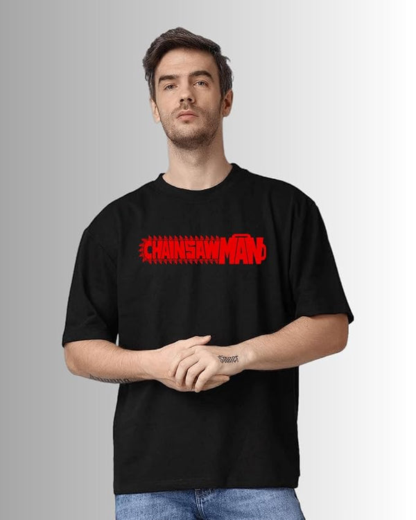 Chainsaw Men Anime Oversize Drop Shoulder Graphic Anime Printed Black T-Shirt for Men