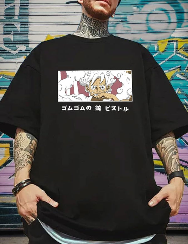 Manlino Black Cotton Graphic Printed Oversized t Shirt for Men | Oversized t Shirt Anime